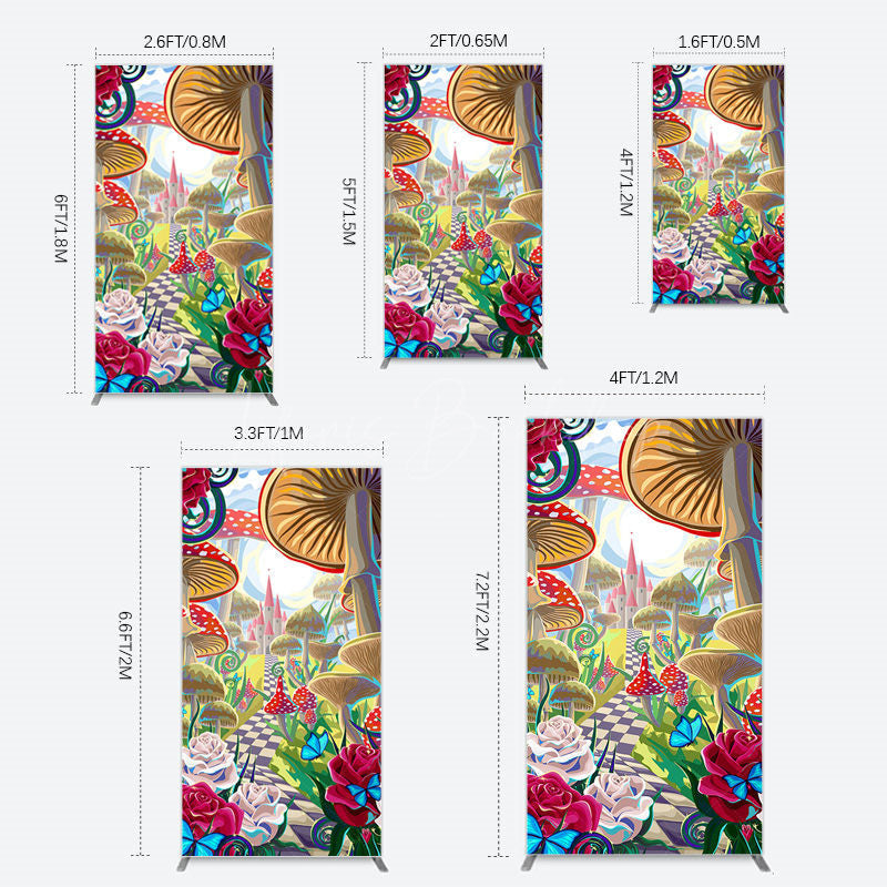 Lofaris Floral Mushroom Wonderland Birthday Rectangle Backdrop