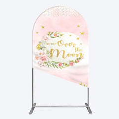 Lofaris Floral Over The Moon Pink Baby Shower Arch Backdrop