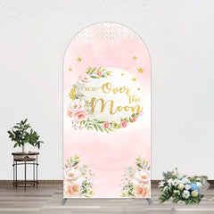 Lofaris Floral Over The Moon Pink Baby Shower Arch Backdrop