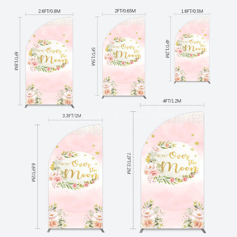 Lofaris Floral Over The Moon Pink Baby Shower Half Arch Backdrop