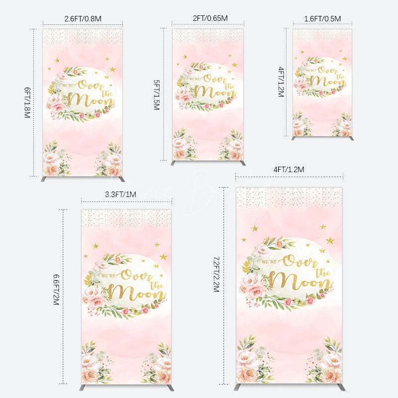 Lofaris Floral Over The Moon Pink Baby Shower Rectangle Backdrop