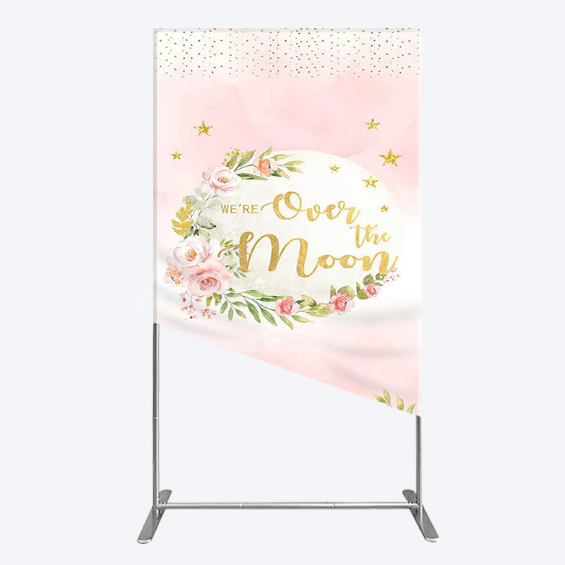 Lofaris Floral Over The Moon Pink Baby Shower Rectangle Backdrop