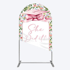 Lofaris Floral Pink Bachelor Cap She Did It Grad Arch Backdrop