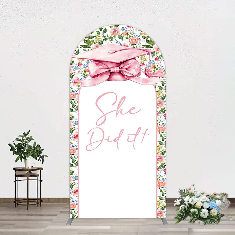 Lofaris Floral Pink Bachelor Cap She Did It Grad Arch Backdrop