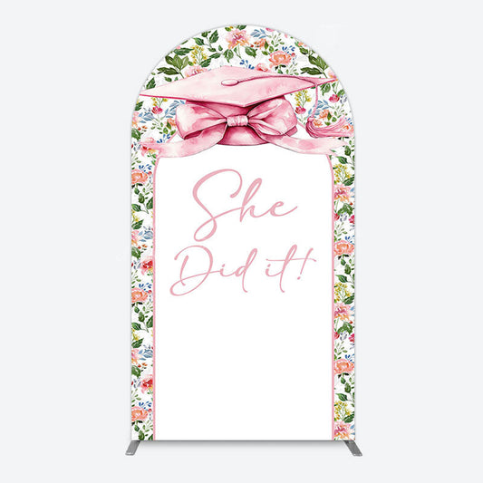 Lofaris Floral Pink Bachelor Cap She Did It Grad Arch Backdrop
