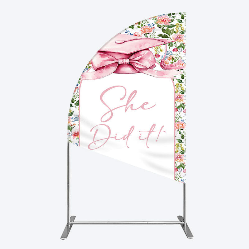 Lofaris Floral Pink Bachelor Cap She Did It Grad Half Moon Arch Backdrop