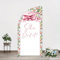 Lofaris Floral Pink Bachelor Cap She Did It Grad Half Moon Arch Backdrop