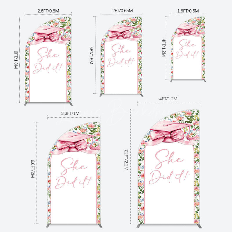 Lofaris Floral Pink Bachelor Cap She Did It Grad Half Moon Arch Backdrop
