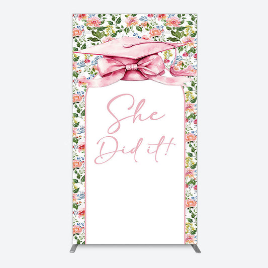 Lofaris Floral Pink Bachelor Cap She Did It Grad Rectangle Backdrop