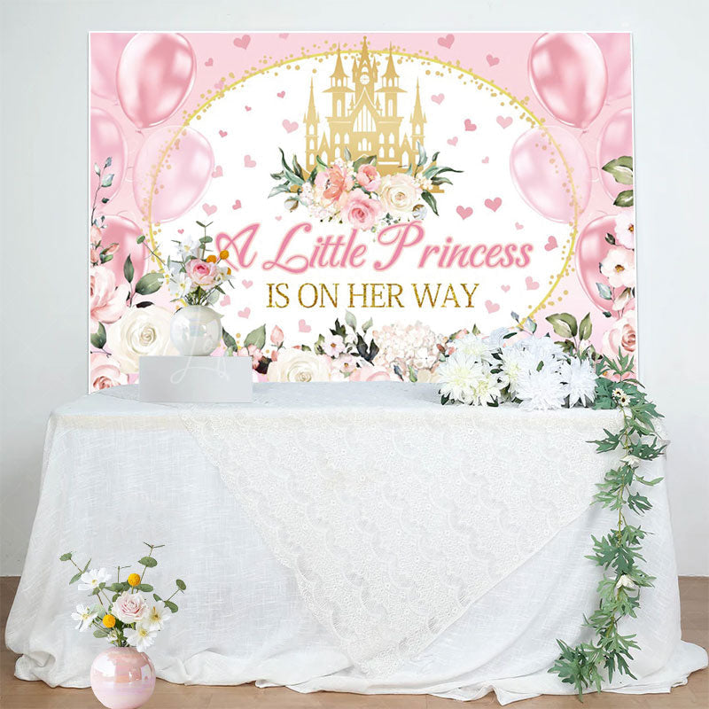 Lofaris Floral Pink Balloons Castle Baby Shower Backdrop
