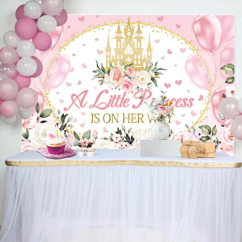 Lofaris Floral Pink Balloons Castle Baby Shower Backdrop