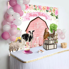 Lofaris Floral Pink Cowgirl Farm Animals Birthday Backdrop
