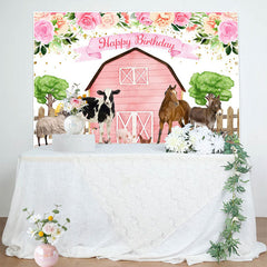 Lofaris Floral Pink Cowgirl Farm Animals Birthday Backdrop