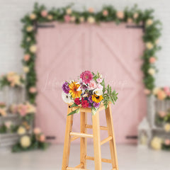 Lofaris Floral Pink Door White Brick Wall Wedding Backdrop