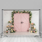 Lofaris Floral Pink Door White Brick Wall Wedding Backdrop