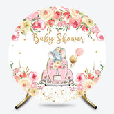 Lofaris Floral Pink Elephant Car Round Baby Shower Backdrop