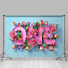 Lofaris Floral Pink First Birthday Cake Smash Photo Backdrop