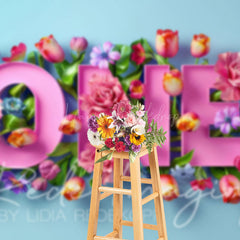 Lofaris Floral Pink First Birthday Cake Smash Photo Backdrop
