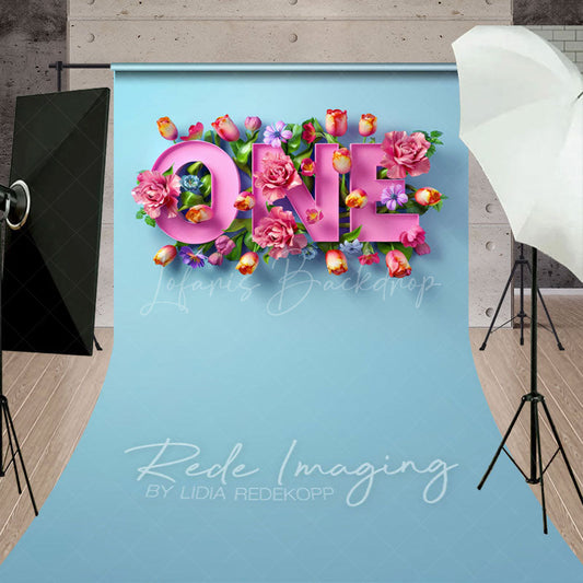 Lofaris Floral Pink First Birthday Cake Smash Sweep Backdrop