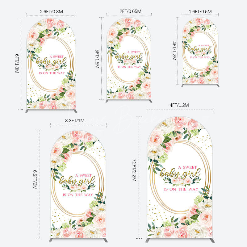 Lofaris Floral Pink Glitter Gold Baby Shower Arch Backdrop