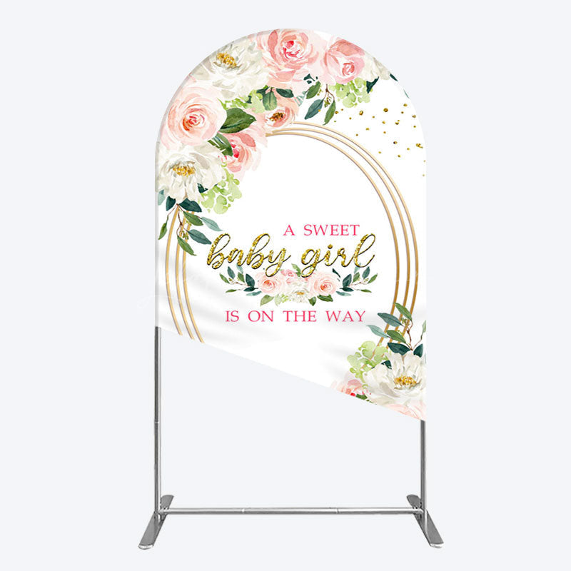 Lofaris Floral Pink Glitter Gold Baby Shower Arch Backdrop