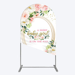 Lofaris Floral Pink Glitter Gold Baby Shower Arch Backdrop