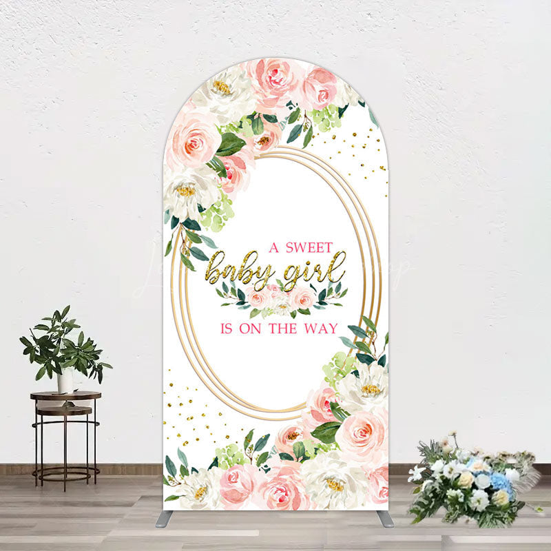 Lofaris Floral Pink Glitter Gold Baby Shower Arch Backdrop
