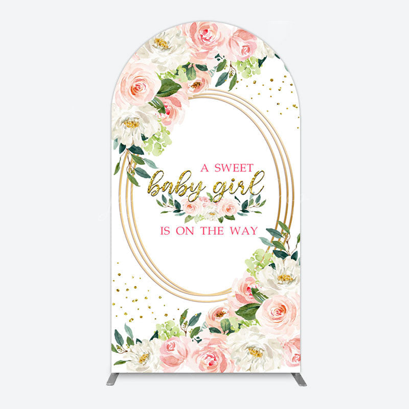 Lofaris Floral Pink Glitter Gold Baby Shower Arch Backdrop