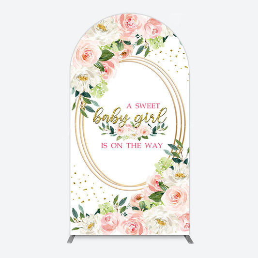 Lofaris Floral Pink Glitter Gold Baby Shower Arch Backdrop