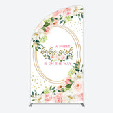 Lofaris Floral Pink Glitter Gold Baby Shower Half Moon Arch Backdrop