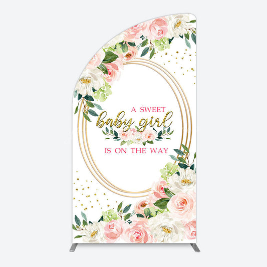 Lofaris Floral Pink Glitter Gold Baby Shower Half Moon Arch Backdrop