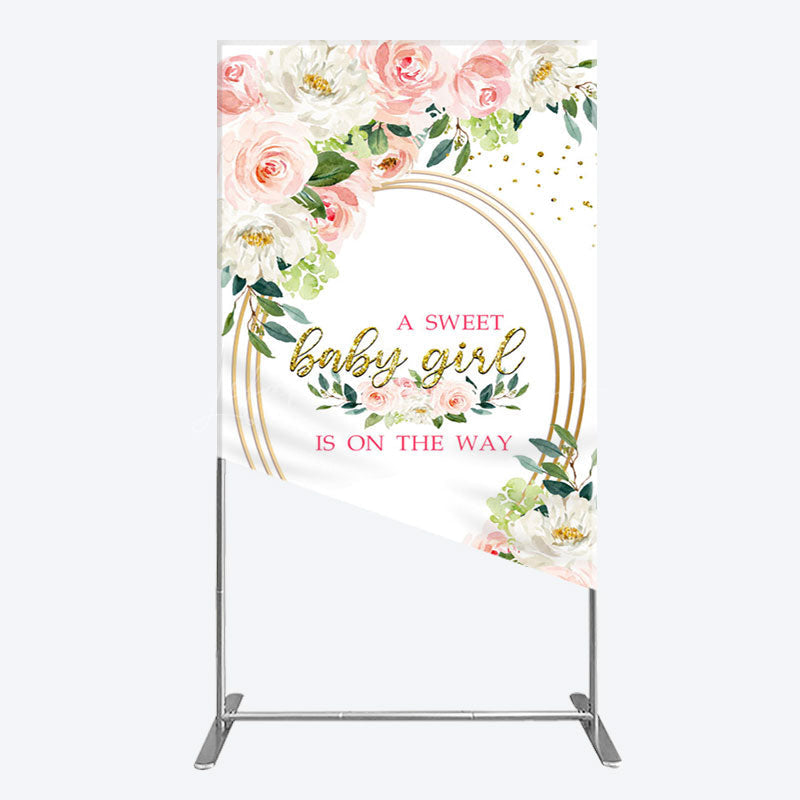Lofaris Floral Pink Glitter Gold Baby Shower Rectangle Backdrop