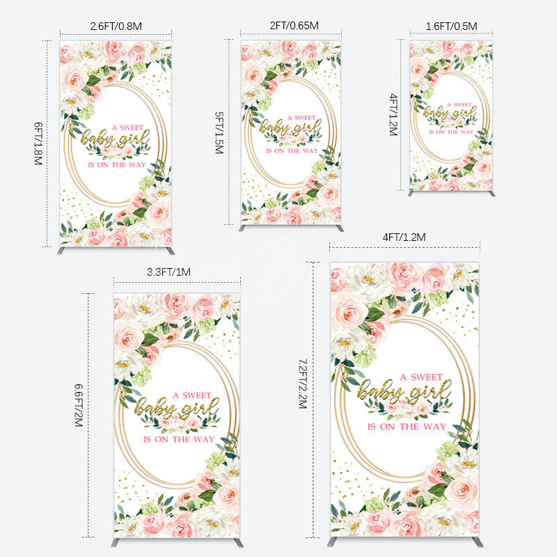 Lofaris Floral Pink Glitter Gold Baby Shower Rectangle Backdrop
