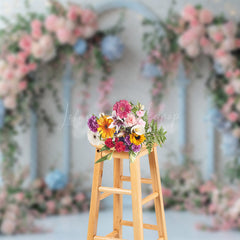Lofaris Floral Pink Triple Arch White Wall Wedding Backdrop