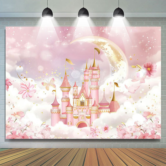 Lofaris Floral Pink Wonderland Night Castle Cloud Backdrop