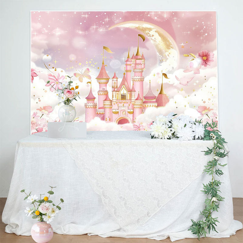 Lofaris Floral Pink Wonderland Night Castle Cloud Backdrop