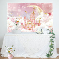 Lofaris Floral Pink Wonderland Night Castle Cloud Backdrop