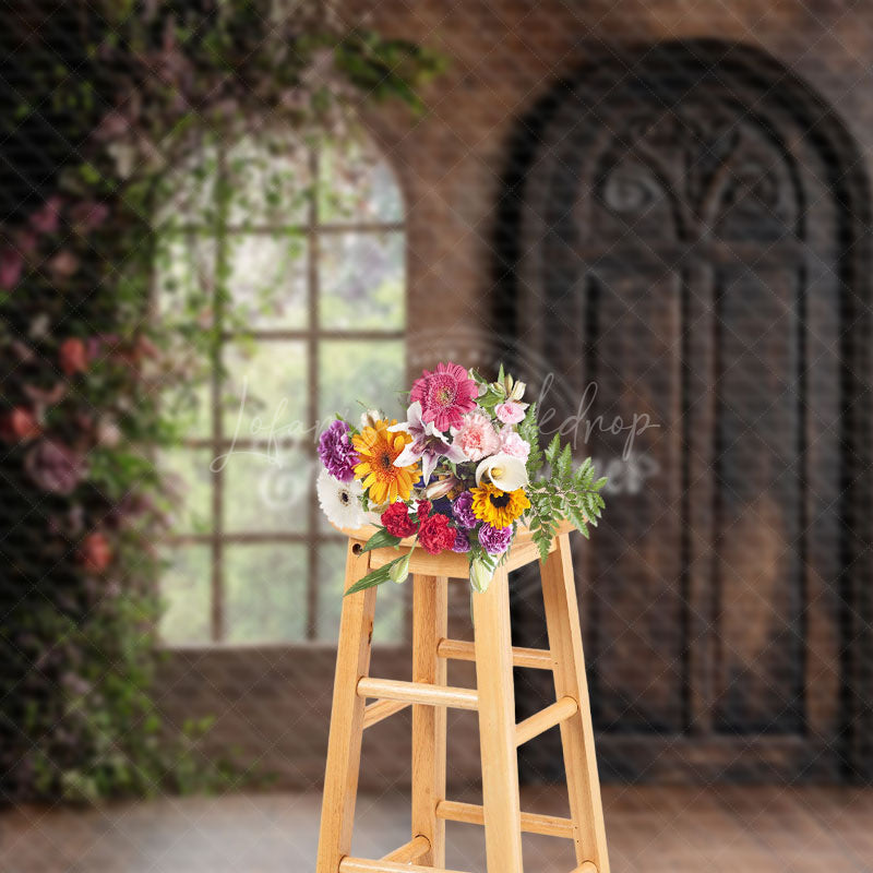 Lofaris Floral Plant Abstract Brown Door Window Backdrop