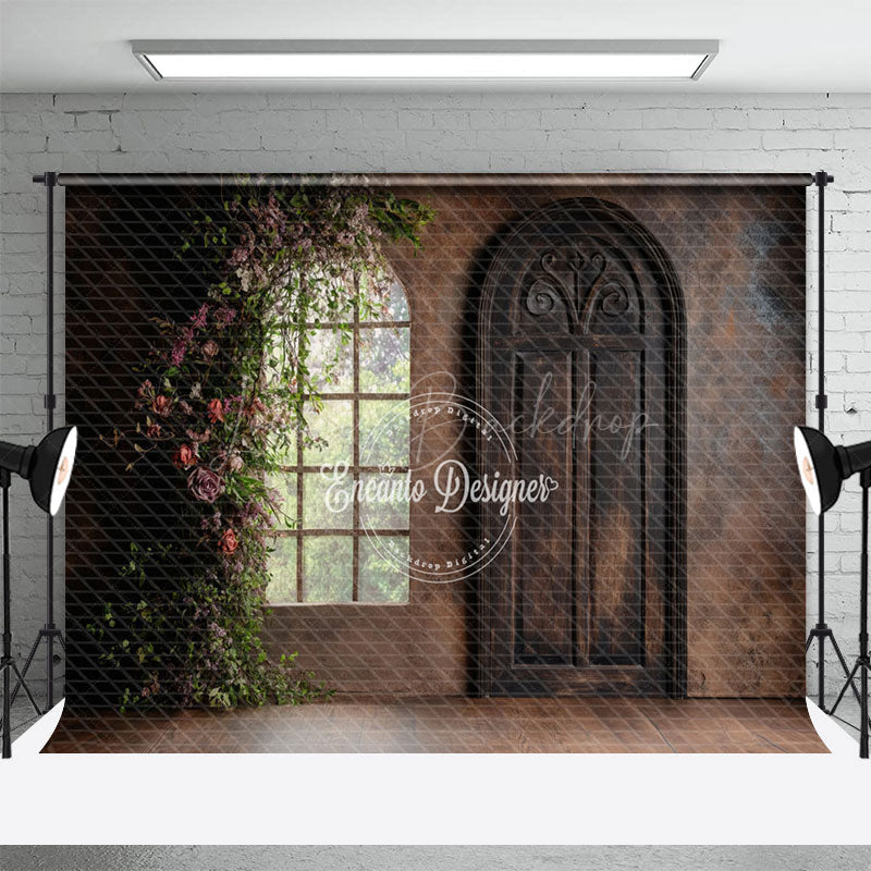 Lofaris Floral Plant Abstract Brown Door Window Backdrop