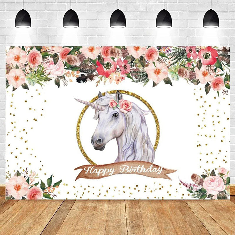 Lofaris Floral Plant Cowboy Happy Birthday Backdrop Rustic Western Party Decor with Flowers for Kids