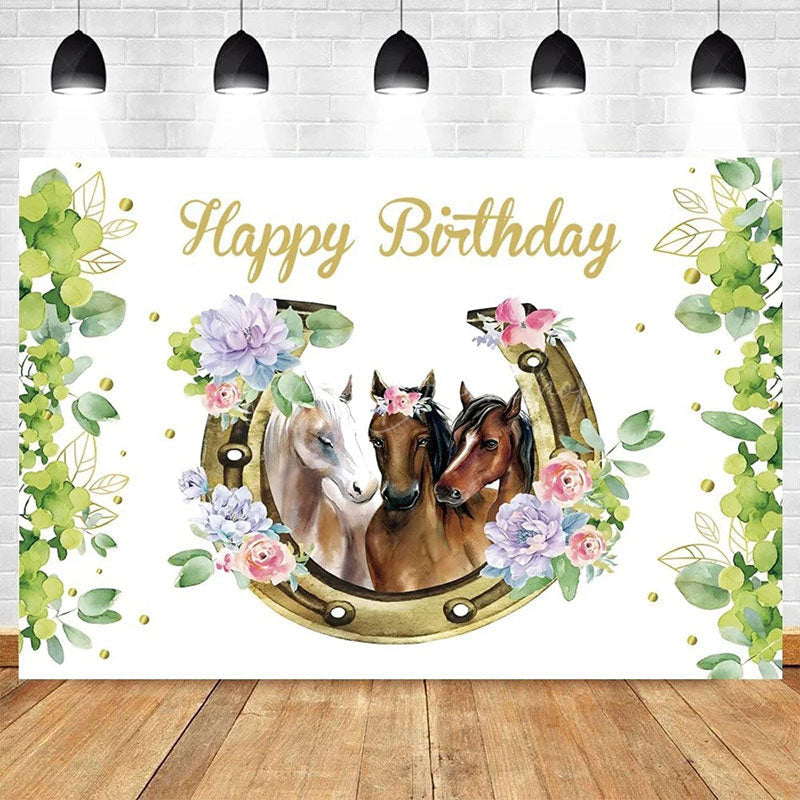 Lofaris Floral Plant Cowboy Happy Birthday Backdrop Rustic Western Party Decor with Flowers for Kids