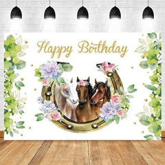 Lofaris Floral Plant Cowboy Happy Birthday Backdrop Rustic Western Party Decor with Flowers for Kids