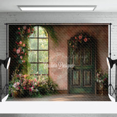 Lofaris Floral Plant Retro Pink Door Window Photo Backdrop