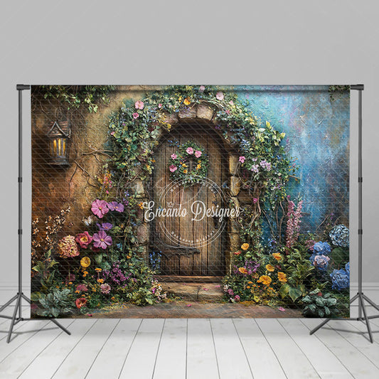 Lofaris Floral Plant Wreath Wood Retro Door Spring Backdrop
