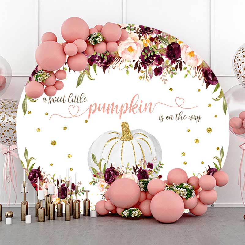 Lofaris Floral Pumpkin On The Way Baby Shower Round Backdrop