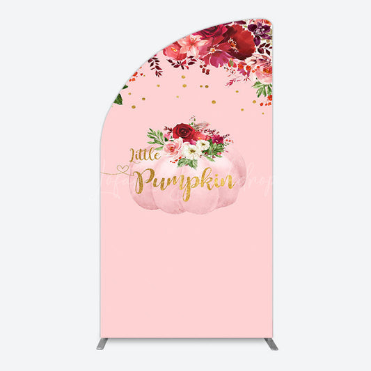Lofaris Floral Pumpkin Sweet Pink Baby Shower Half Moon Arch Backdrop