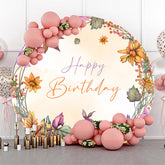Lofaris Floral Pumpkins Maple Round Happy Birthday Backdrop