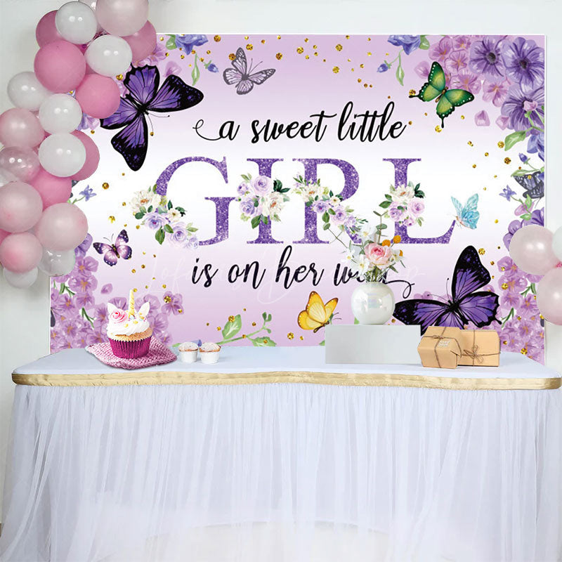 Lofaris Floral Purple Butterfly Girl Baby Shower Backdrop