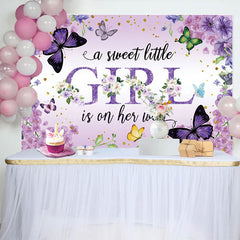 Lofaris Floral Purple Butterfly Girl Baby Shower Backdrop
