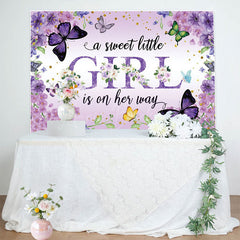 Lofaris Floral Purple Butterfly Girl Baby Shower Backdrop
